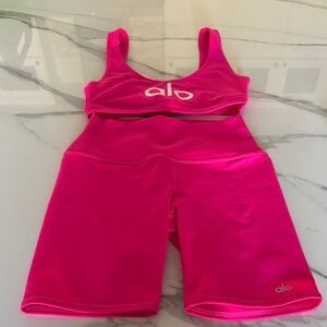 ALO Yoga Pink Sports Bra and Shorts Set